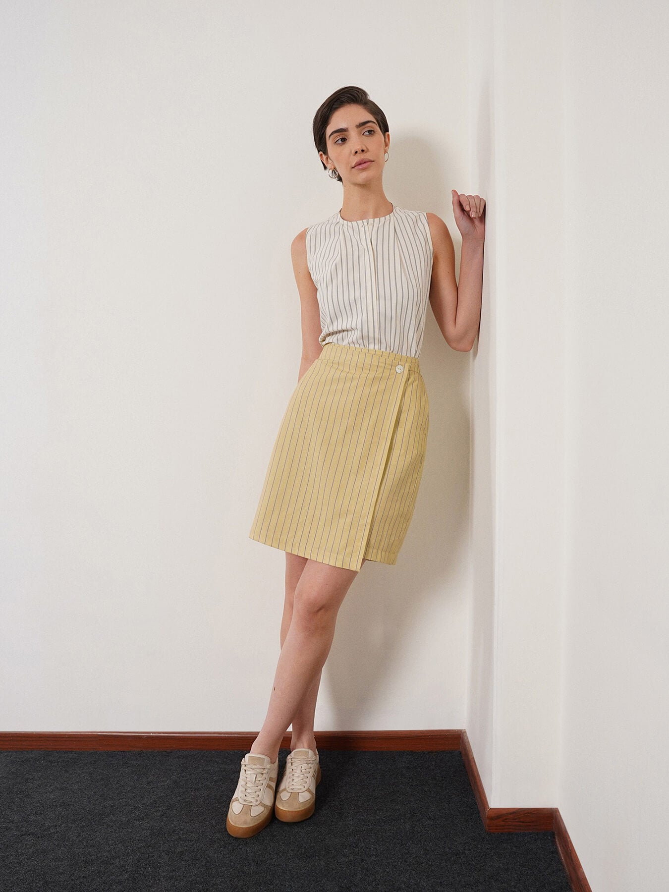Cotton Striped Wrap Skirt - Yellow