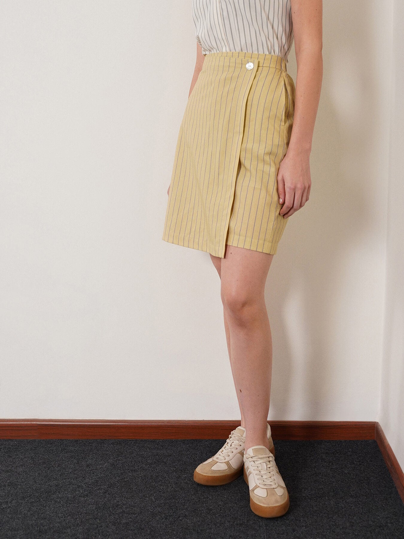 Cotton Striped Wrap Skirt - Yellow
