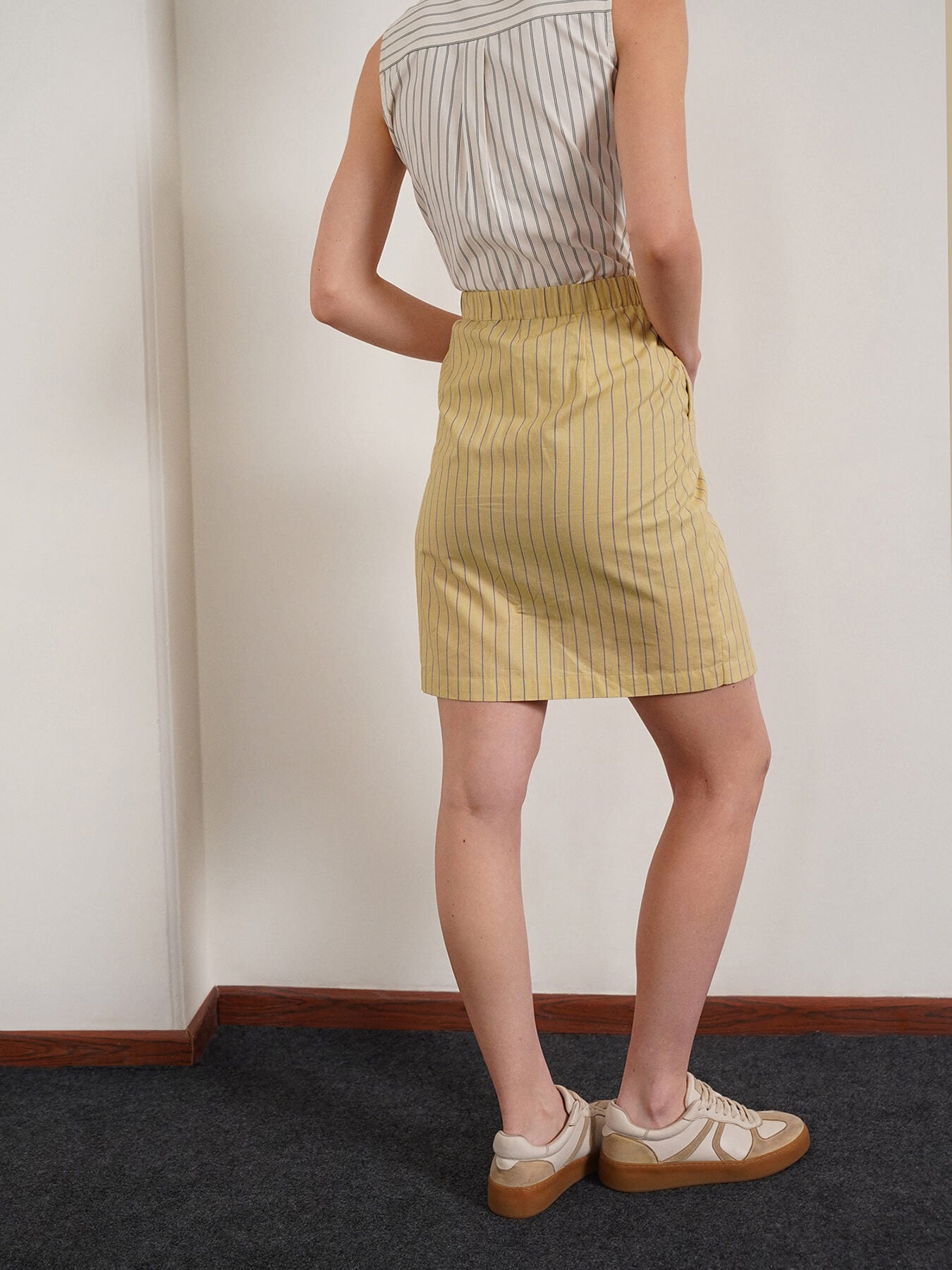 Cotton Striped Wrap Skirt - Yellow