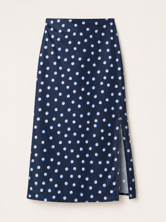 Satin Polka Dot Skirt - Navy Blue