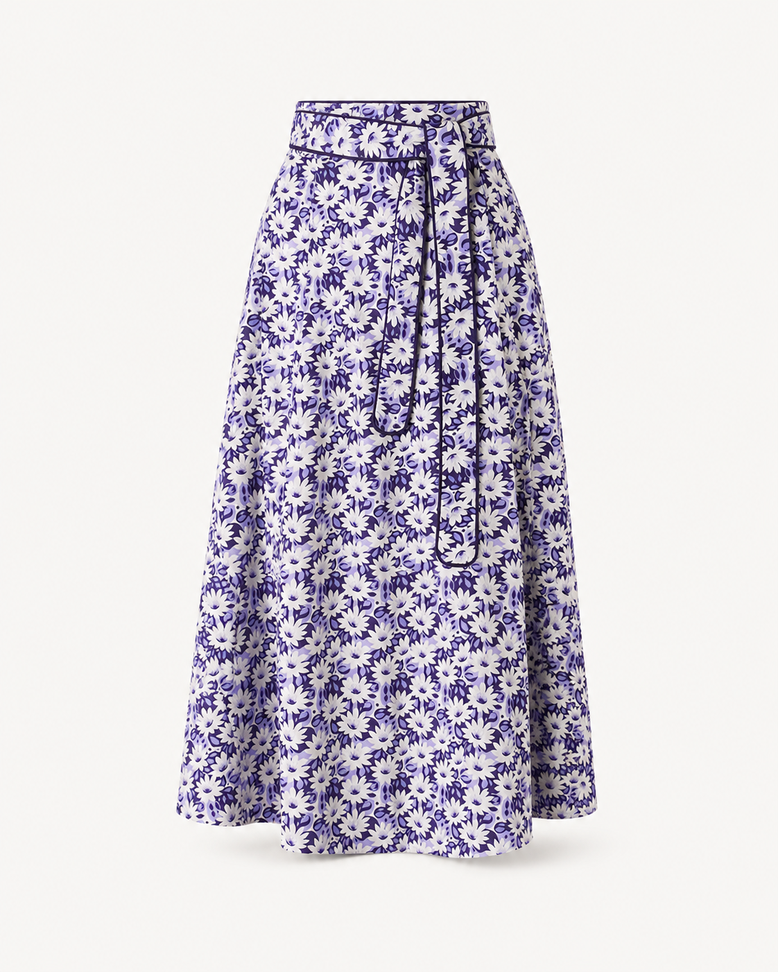 Cotton Flared Midi Skirt - Blue