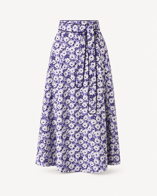 Cotton Flared Midi Skirt - Blue