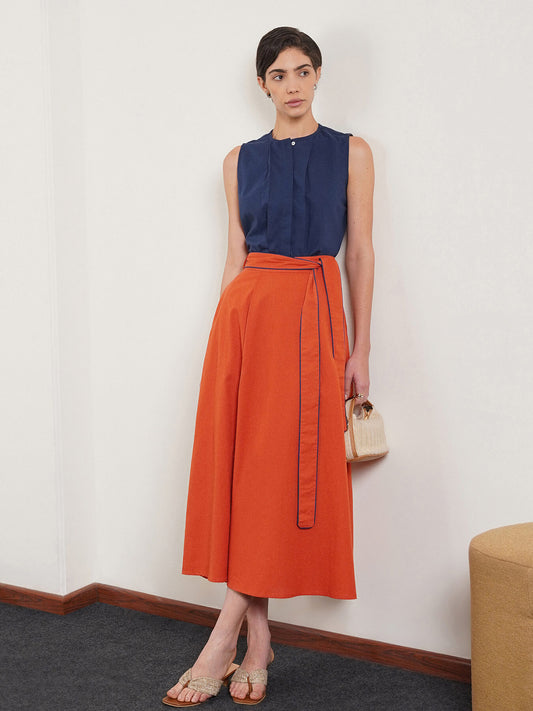 Pure Cotton Flared Skirt - Rust