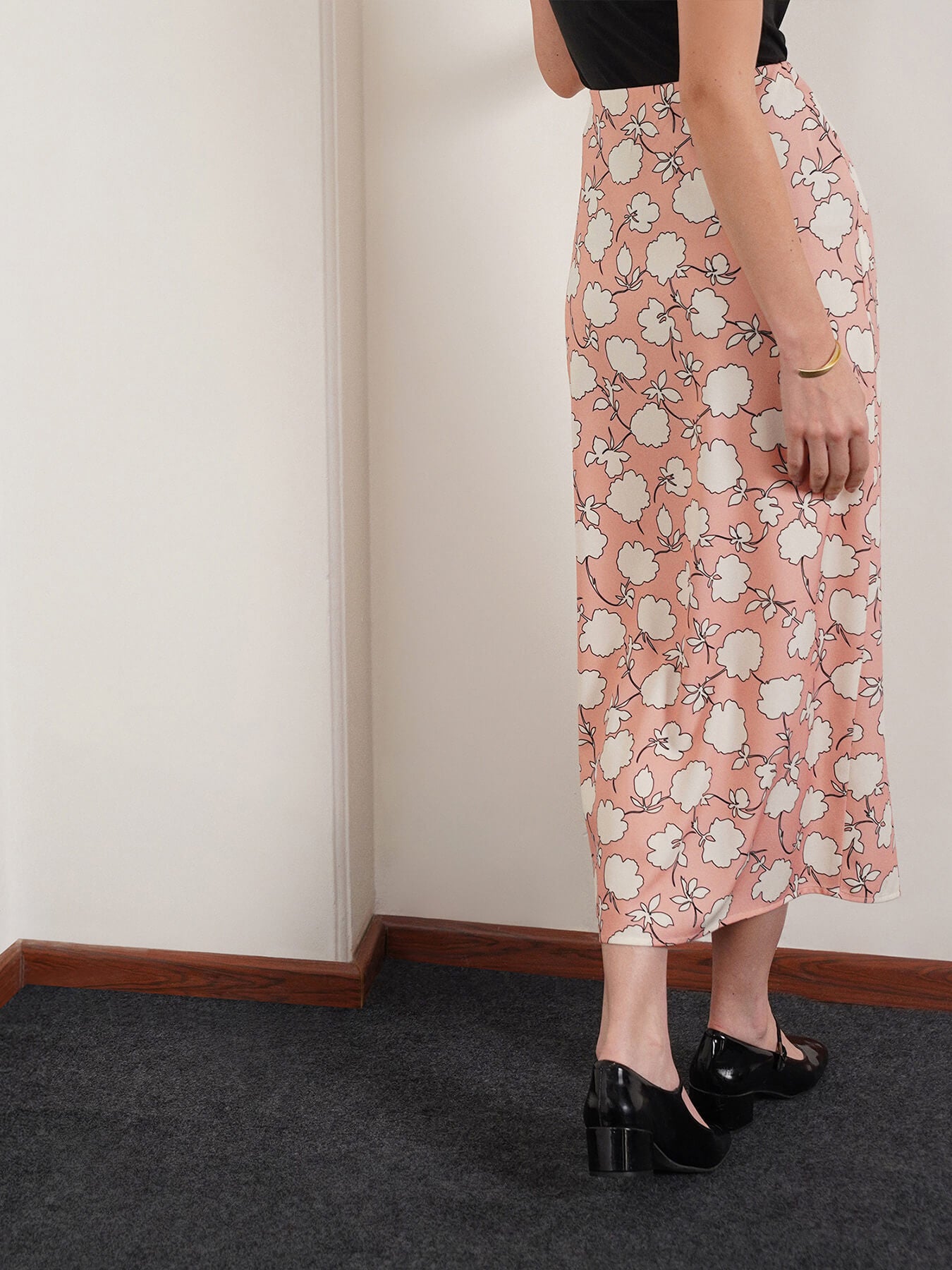 Floral A-Line Skirt - Beige