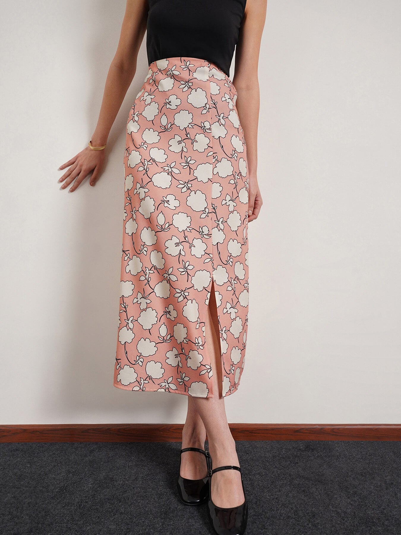 Floral A-Line Skirt - Beige
