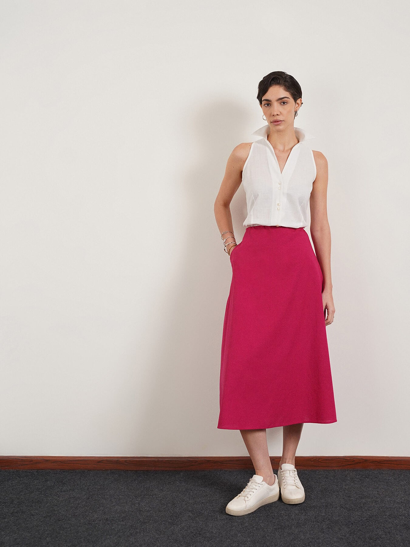 Pure Cotton A-Line Skirt - Fuchsia