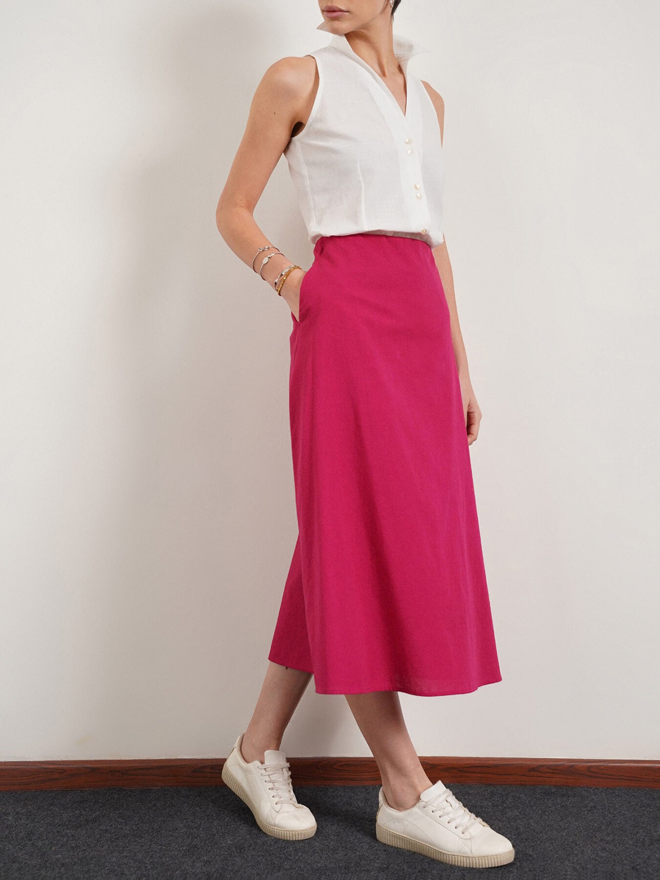 Pure Cotton A-Line Skirt - Fuchsia