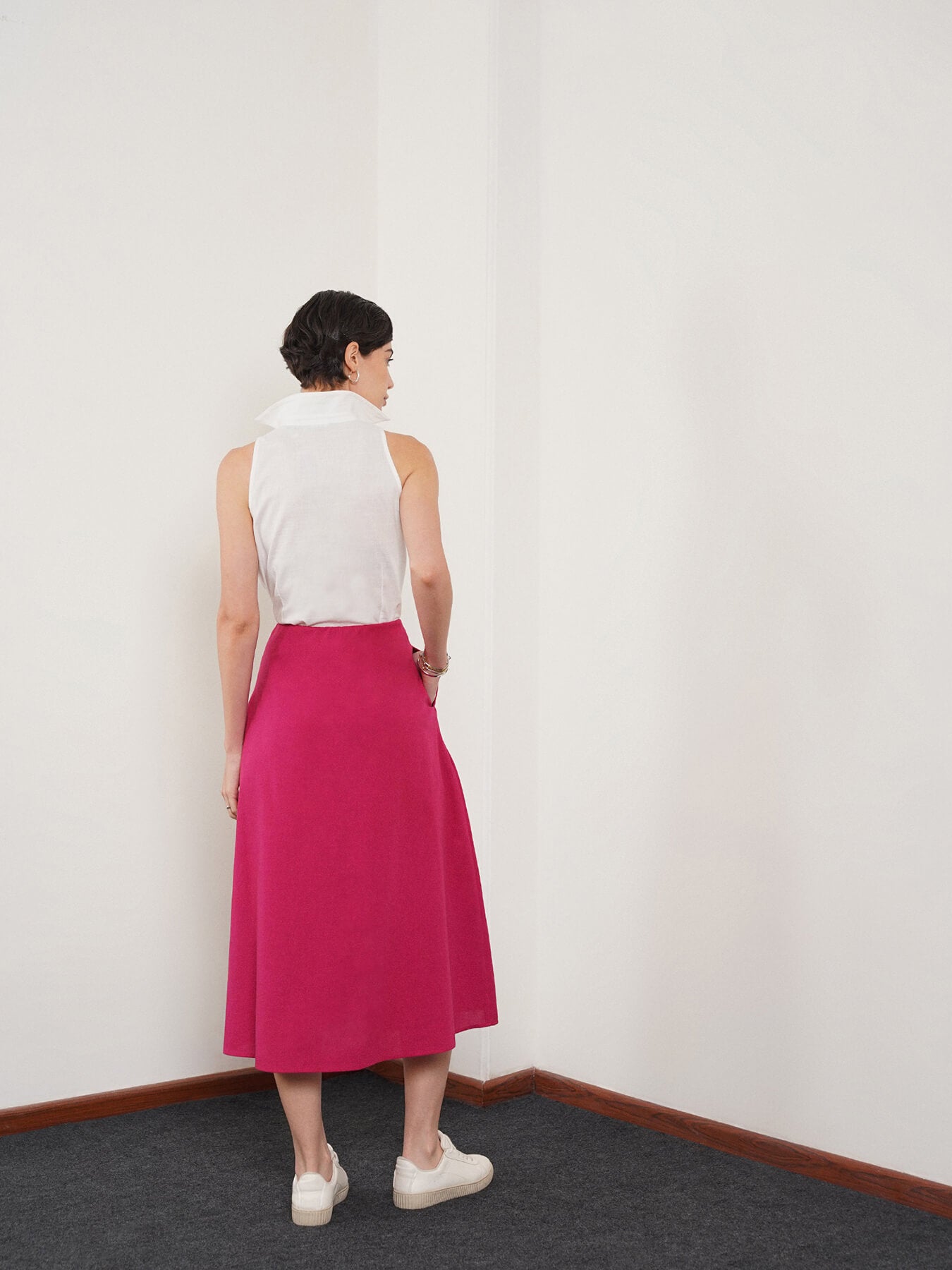 Pure Cotton A-Line Skirt - Fuchsia