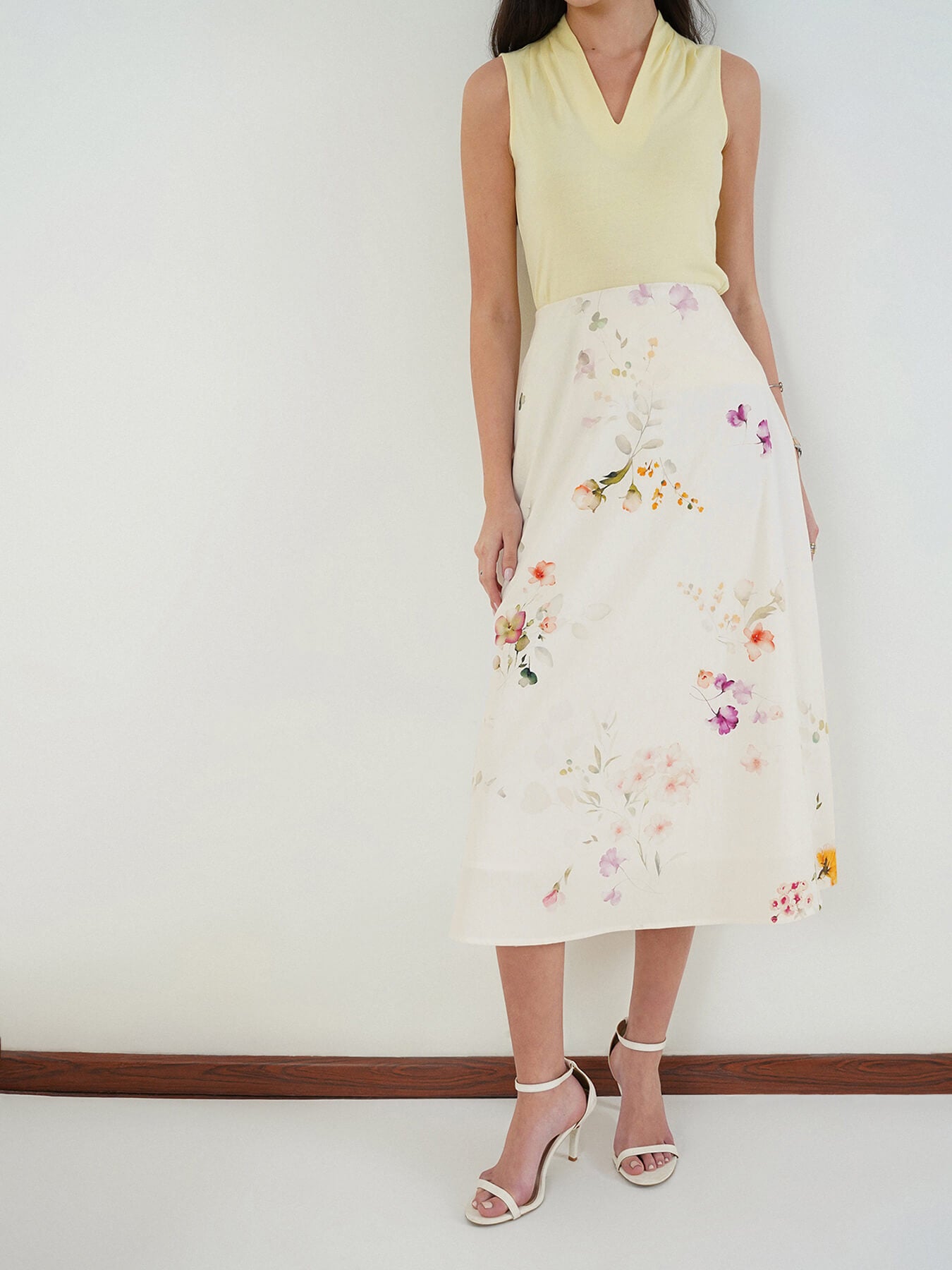 Cotton Floral A-Line Skirt - White