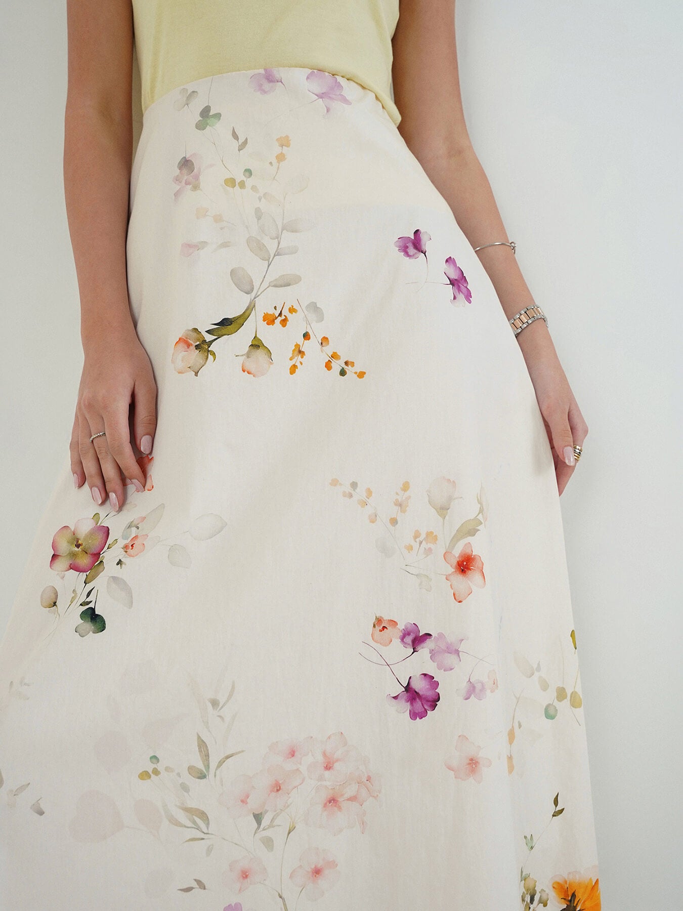 Cotton Floral A-Line Skirt - White