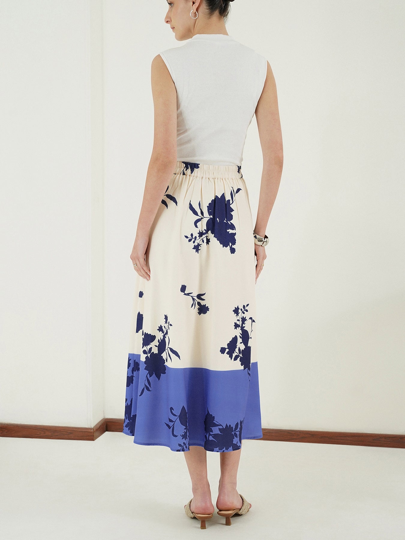 Floral Flared Midi Skirt - Off White