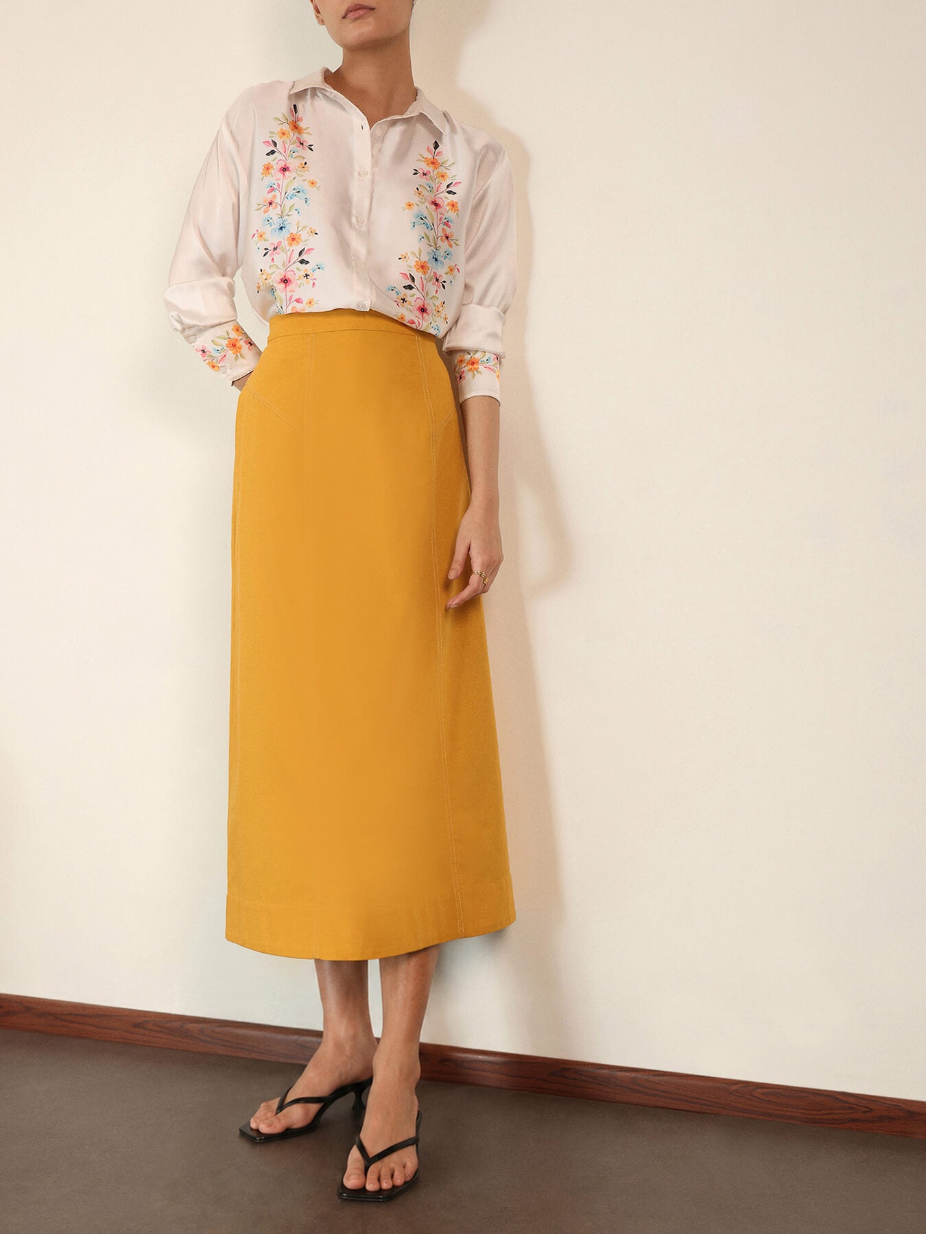Cotton A-Line Skirt - Yellow