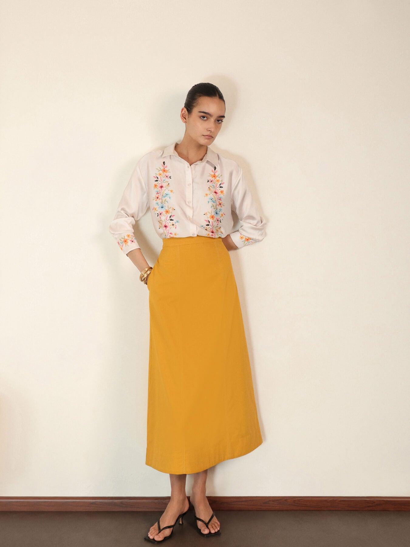 Cotton A-Line Skirt - Yellow