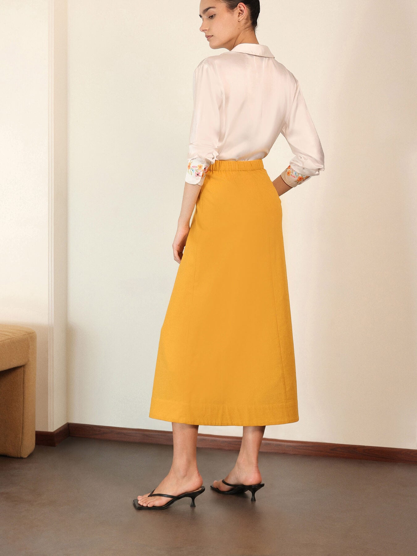 Cotton A-Line Skirt - Yellow