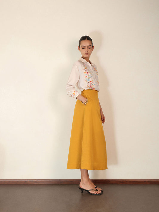 Cotton A-Line Skirt - Yellow