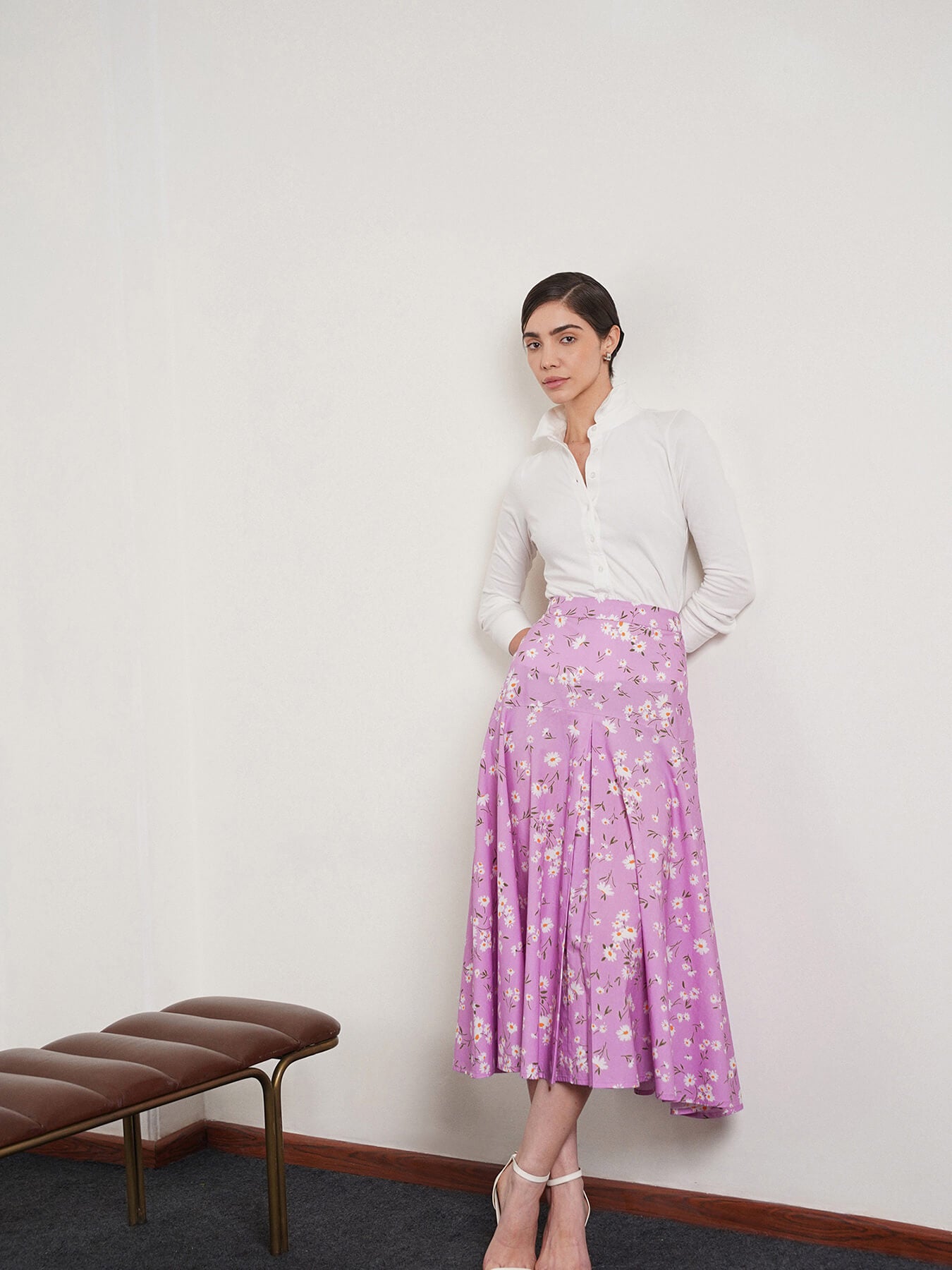 Cotton Flared Midi Skirt - Lavender