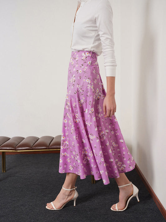 Cotton Flared Midi Skirt - Lavender