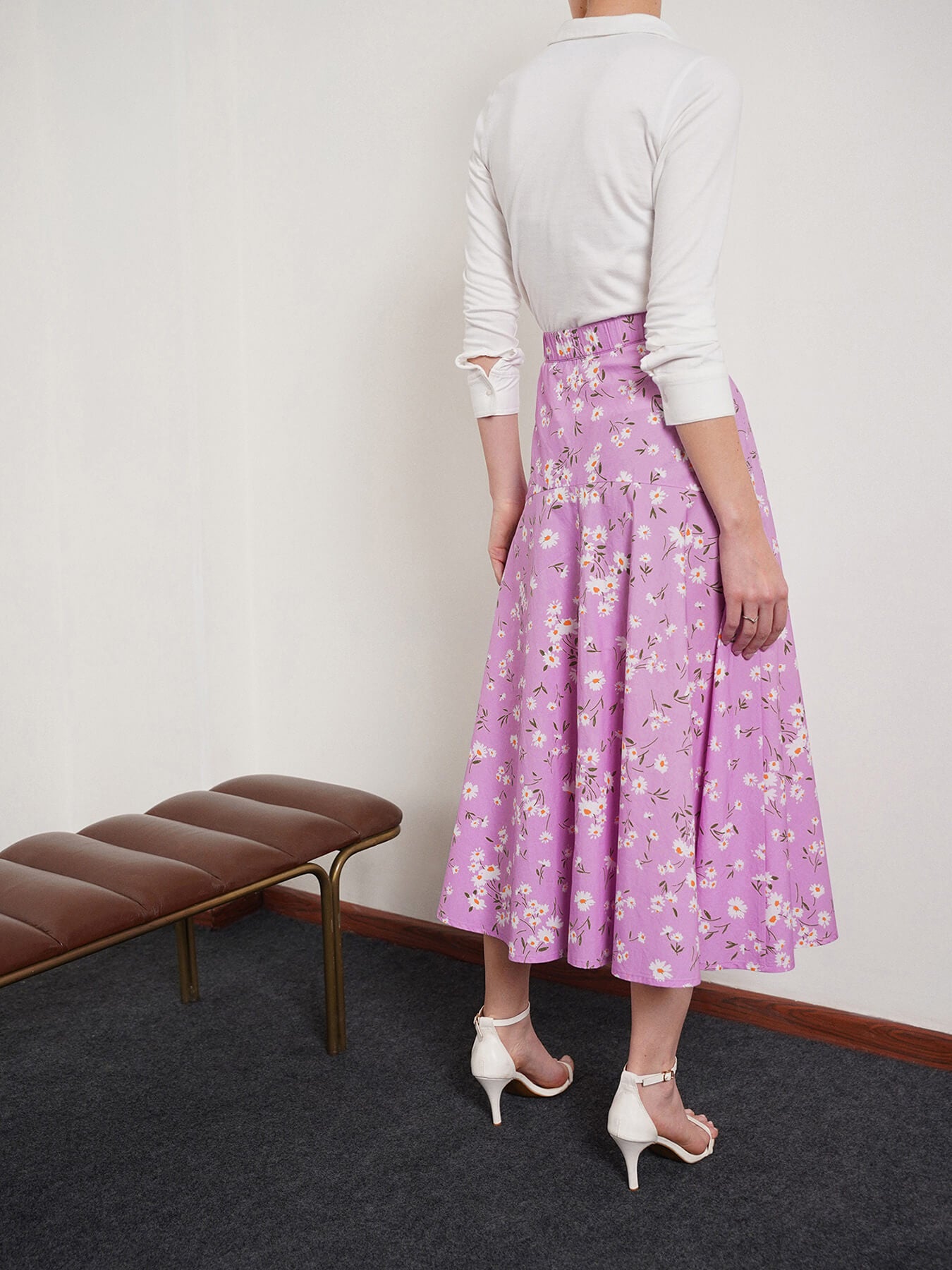 Cotton Flared Midi Skirt - Lavender