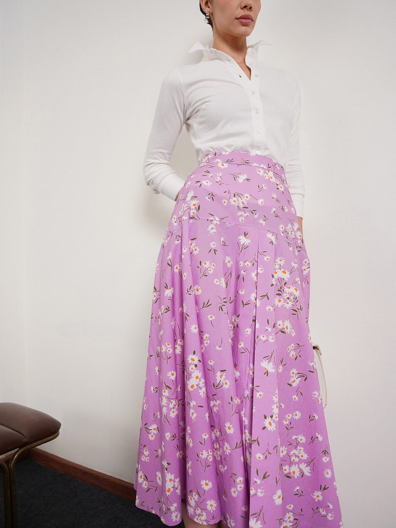 Cotton Flared Midi Skirt - Lavender
