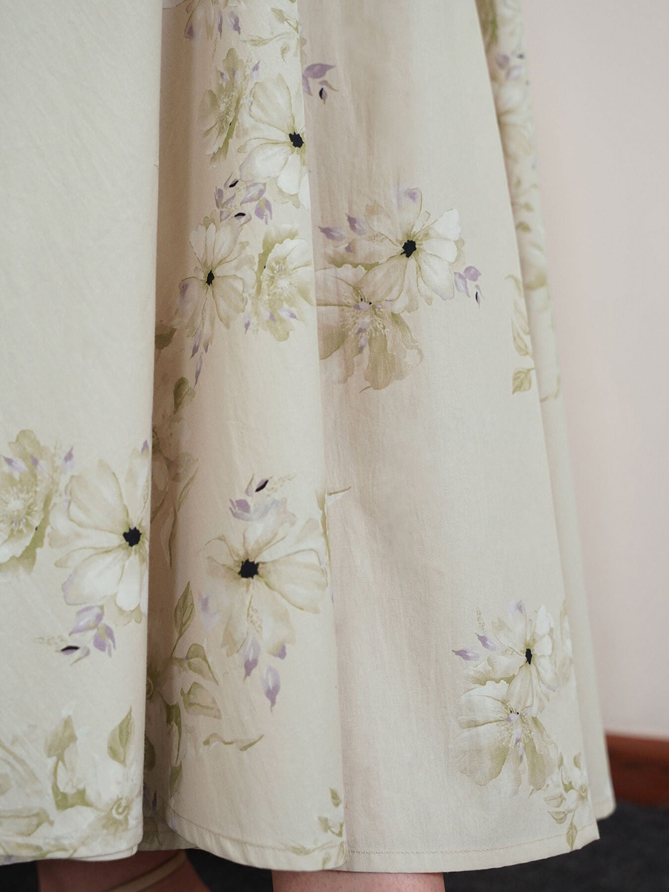 Cotton Floral Flared Skirt - Green