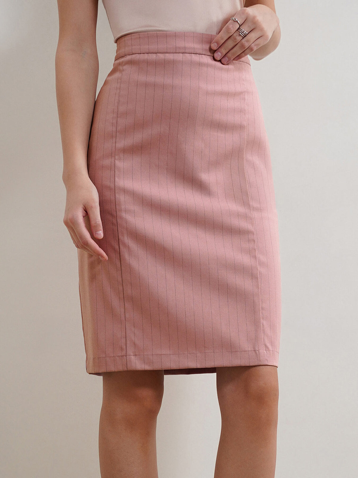 Striped Straight Fit Skirt - Pink