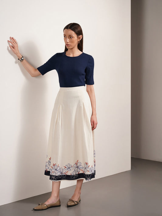 Pure Cotton Flared Skirt - Off White