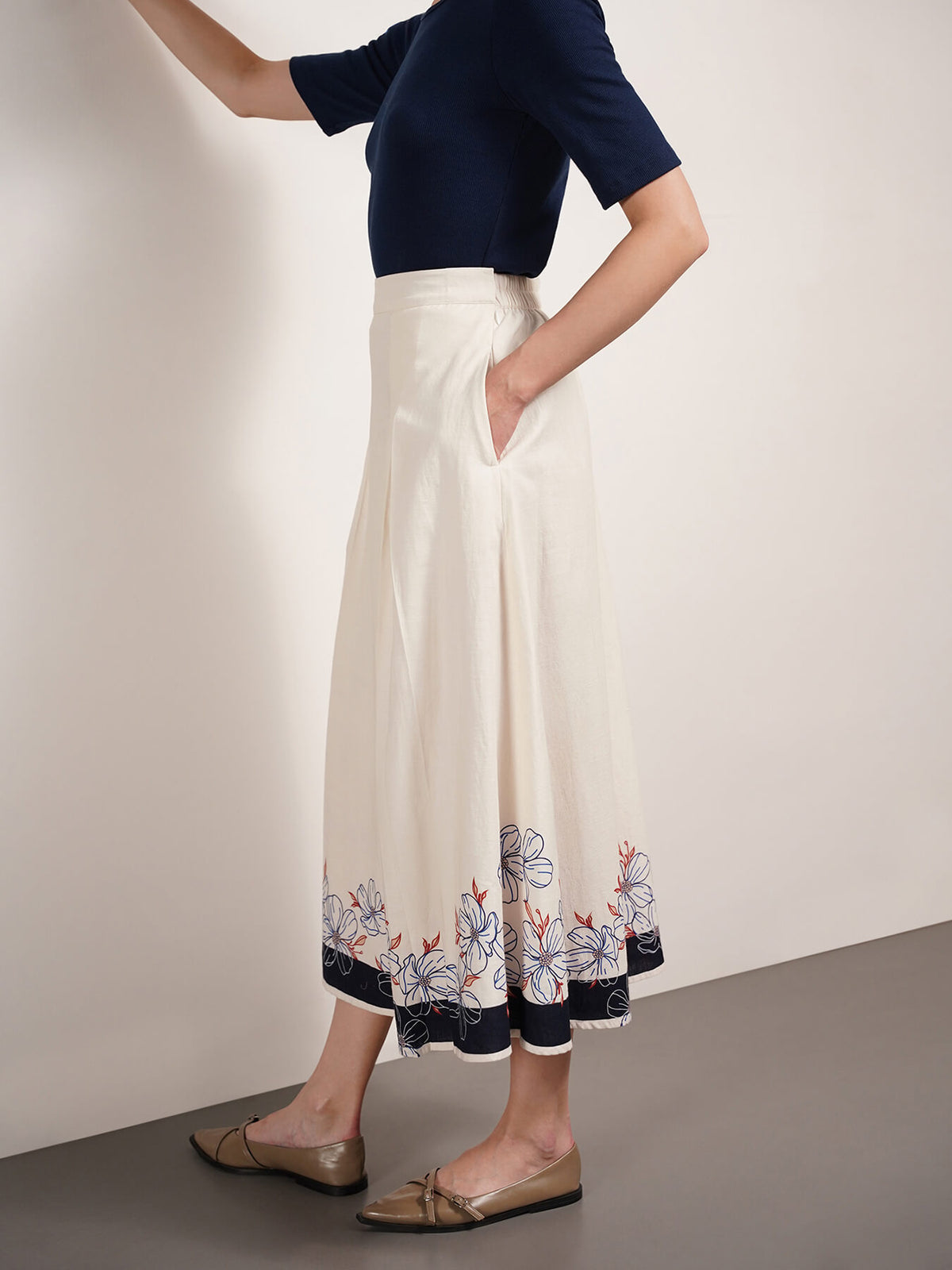 Pure Cotton Flared Skirt - Off White