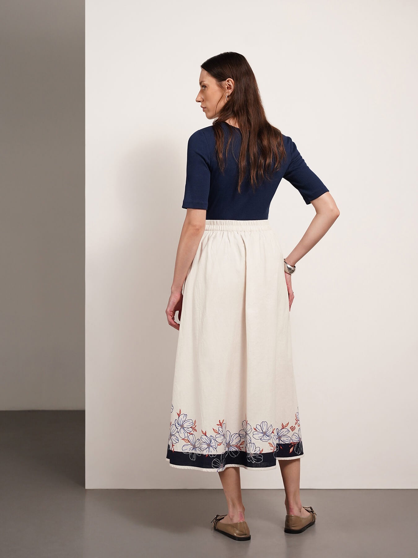 Pure Cotton Flared Skirt - Off White
