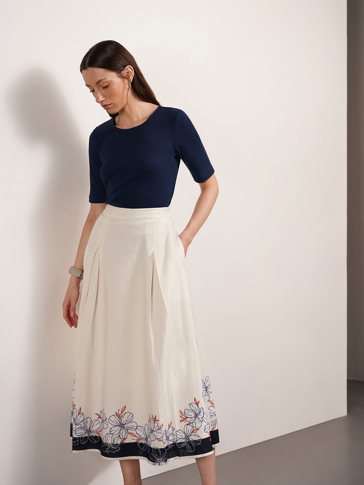 Pure Cotton Flared Skirt - Off White