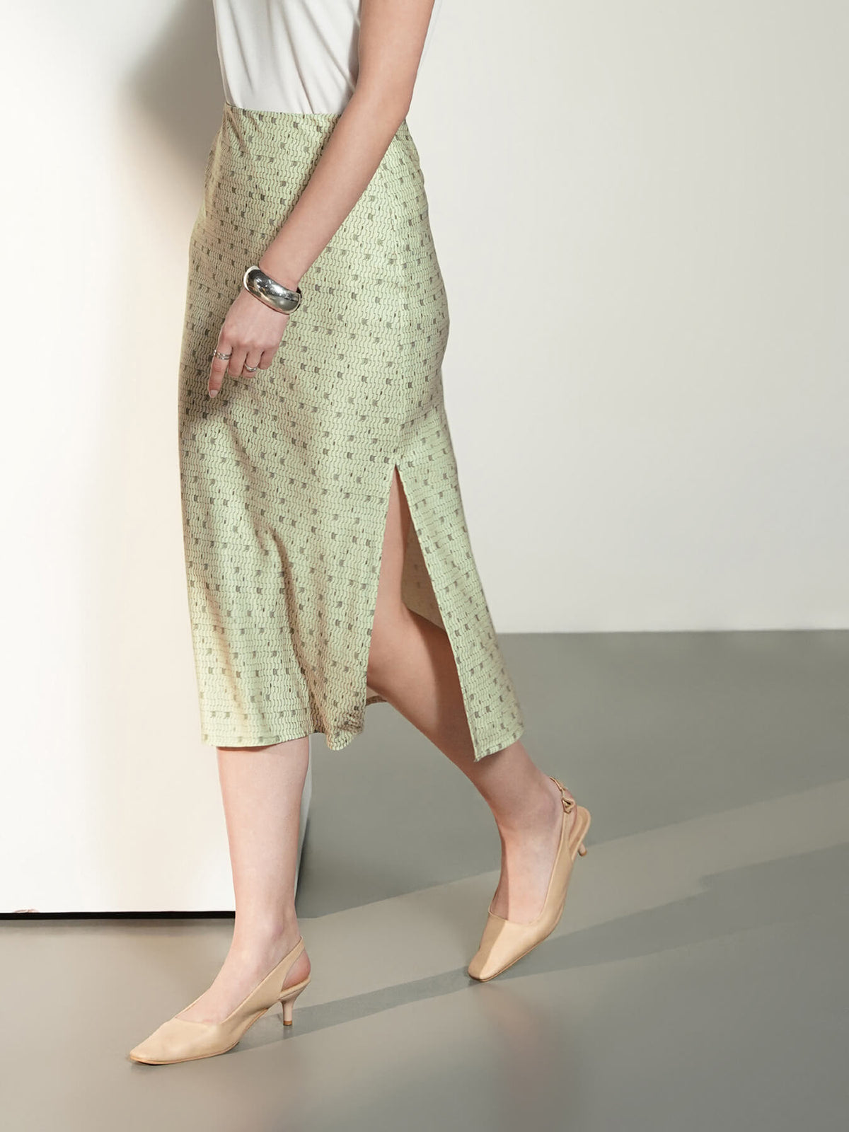 Satin Midi Skirt- Green