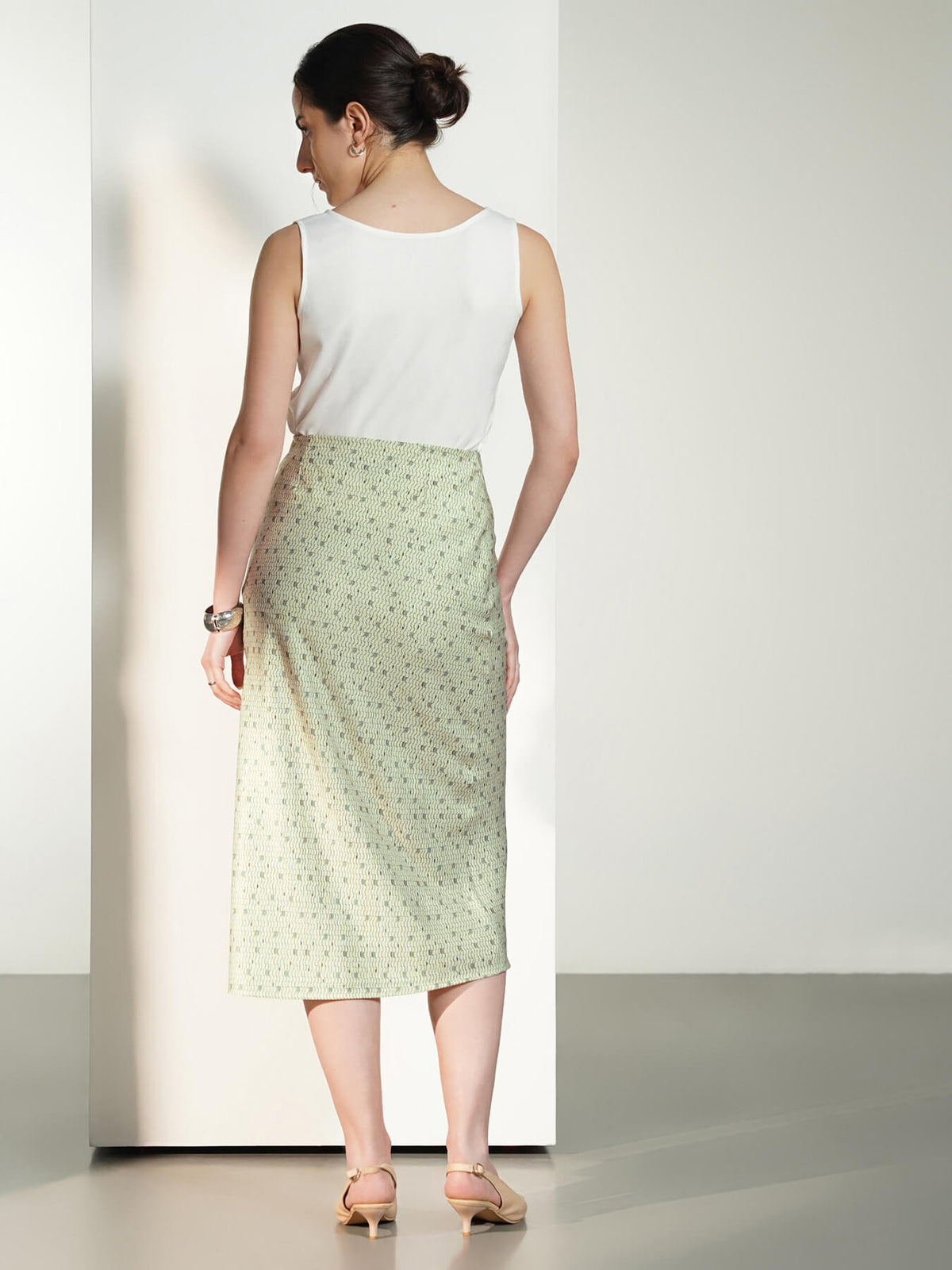 Satin Midi Skirt- Green