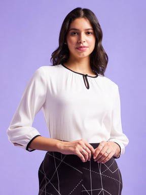 Round Neck Top - White And Black