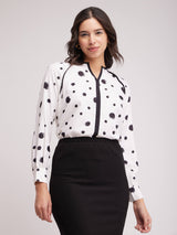 Polka Print Top - Off White And Black