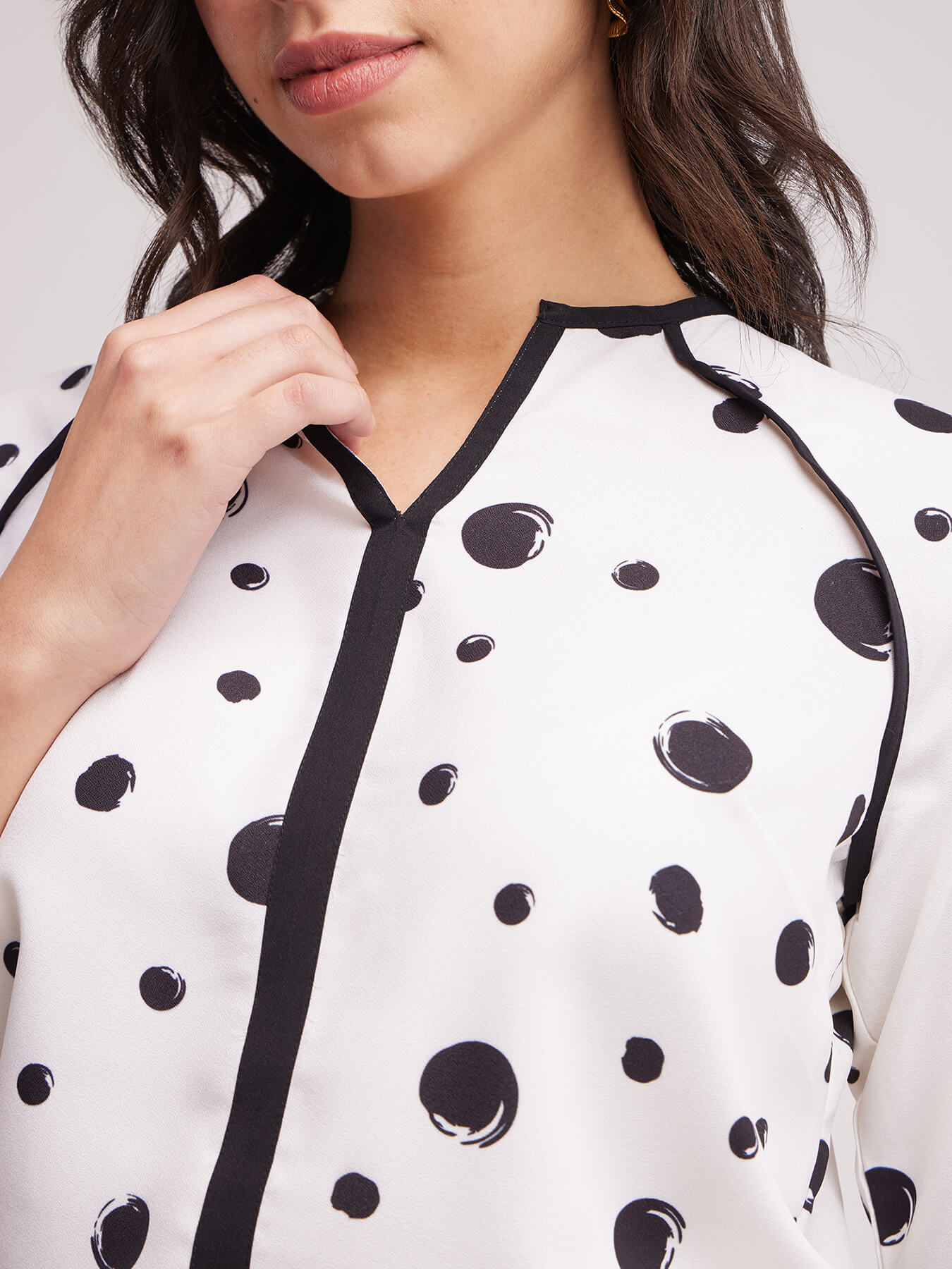 Polka Print Top - Off White And Black