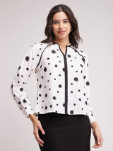 Polka Print Top - Off White And Black