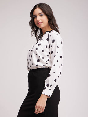 Polka Print Top - Off White And Black