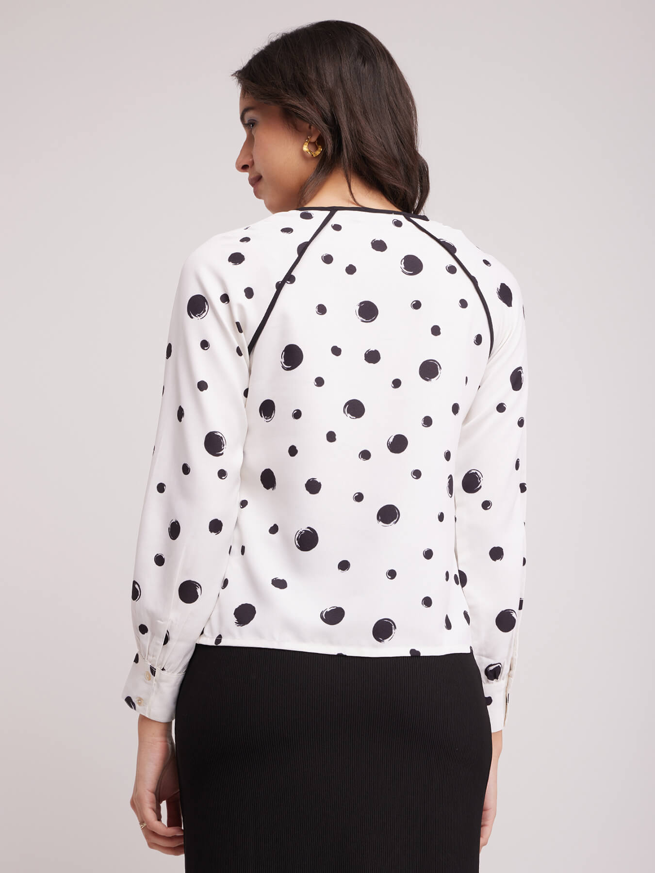 Polka Print Top - Off White And Black