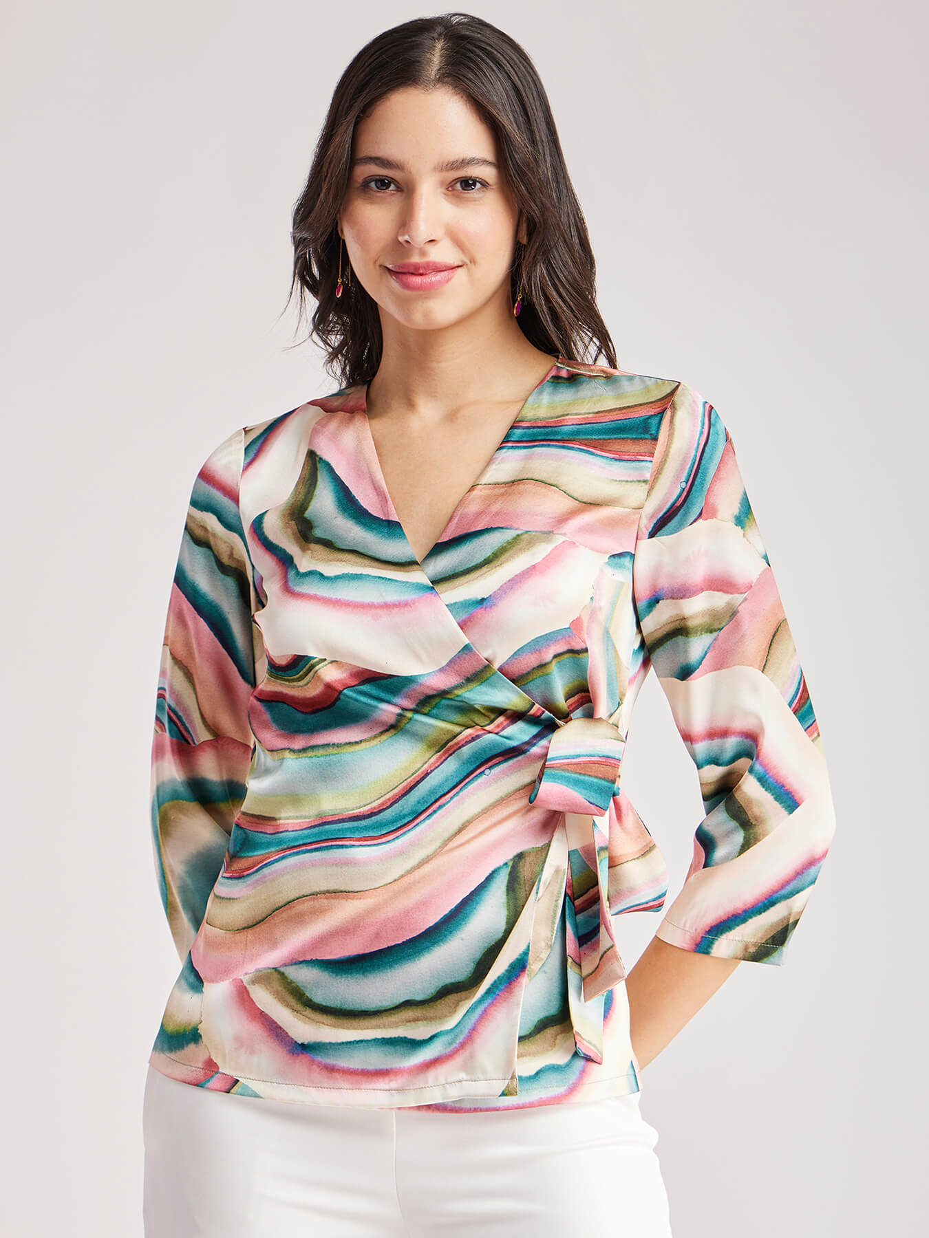 Satin Marble Print Top - Multicolour