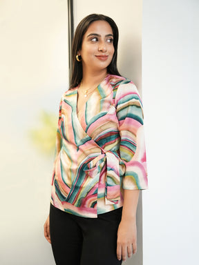 Satin Marble Print Top - Multicolour