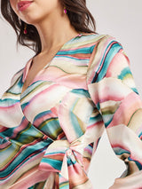 Satin Marble Print Top - Multicolour