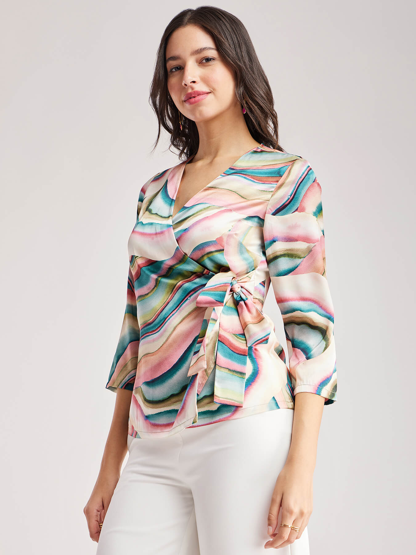 Satin Marble Print Top - Multicolour