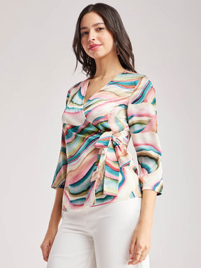 Satin Marble Print Top - Multicolour