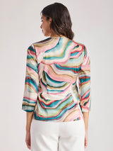 Satin Marble Print Top - Multicolour