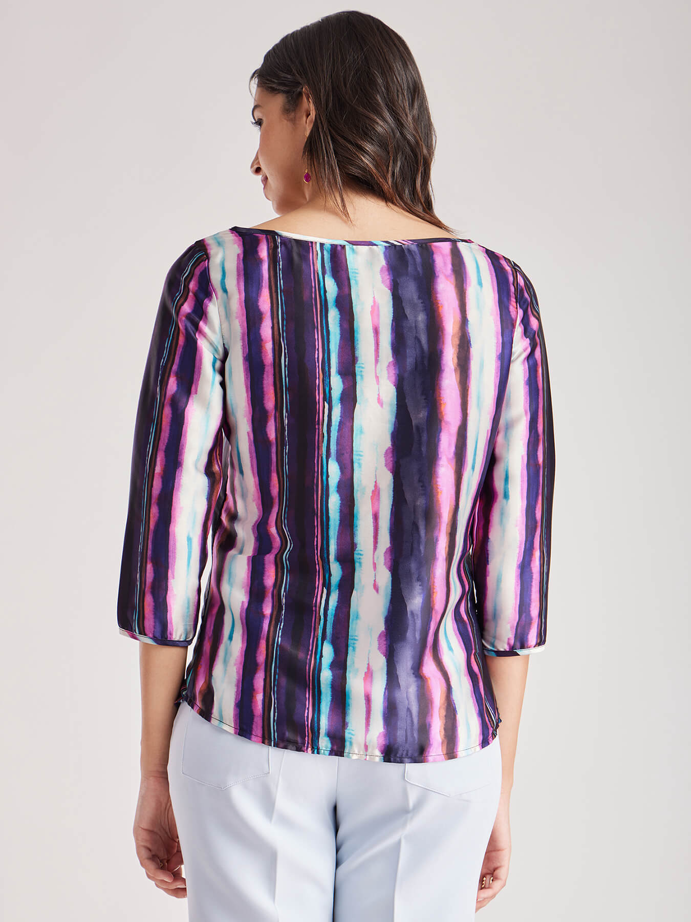 Satin Boat Neck Top - Pink And Purple