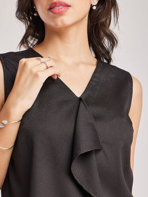 Draped Sleeveless Top - Black