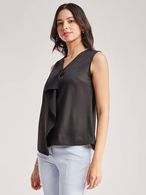 Draped Sleeveless Top - Black