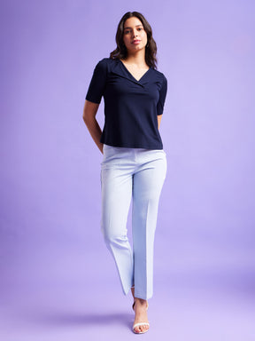 Detailed Collar Solid Top - Navy Blue