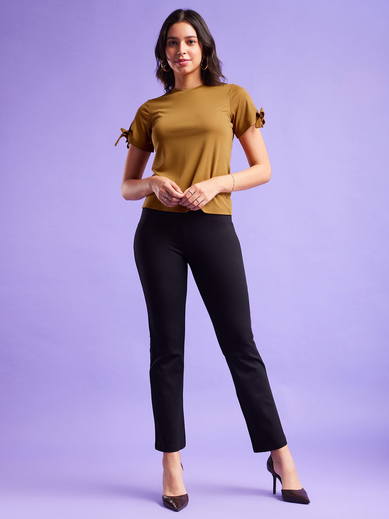 Tie-Up Sleeves Top - Mustard