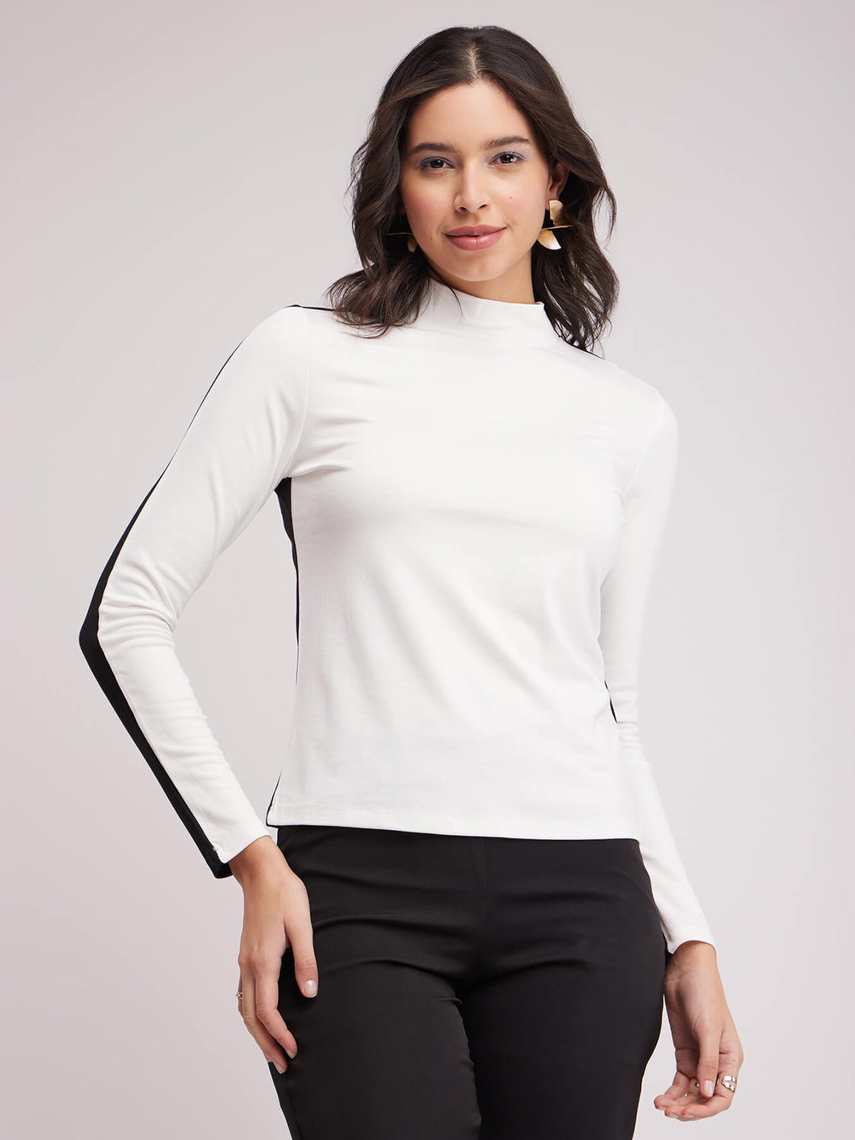 Colour Block High Neck Top - White And Black