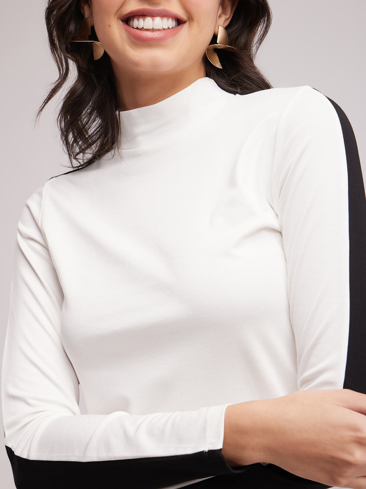 Colour Block High Neck Top - White And Black